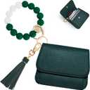 Keychain Wallet RFID Wristlet Wallets for Women,Small Wallets Woman Key Chain Wallet with Coin Pocket and Id Window (Dark Green)