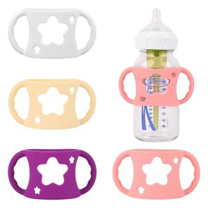 4 Pack Baby Bottle Handles, Silicone Bottle Handles for Dr Brown Wide-Neck Baby Bottles (White+Pink+Purple+Yellow)
