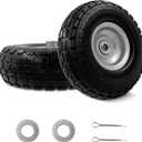 10-Inch 4.10/3.50-4 Tire and Wheel Flat Free, Heavy Duty Solid Replacement Tire with 5/8" Bearings, for Wheelbarrows Hand Trucks Dollies Trolleys Generators, (2-Pack) (Gray)