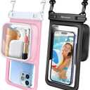 Niveaya [Floatable Floating Waterproof Phone Pouch 2 Pack-Up to 8.5", Large Space Adjustable Neck Lanyard Waterproof Phone Case, Phone Dry Bags for Vacation Beach Pool Kayak Cruise Travel Essentials (Black + Pink)