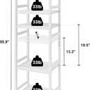 Homykic Bamboo Bookshelf, 5-Tier Narrow 55.9 Adjustable Book Shelf Bookcase Bathroom Shelves Freestanding Storage Stand for Living Room, Bedroom, Kitchen, Rust Resistance, Easy Assembly, White, 17.7"Wx12.4"Dx55.9"H
