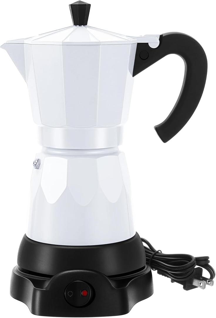 Coffee Pot 6 Cup Electric Espresso Coffee Maker Italian Moka Maker 300ml Portable Aluminum Espresso Machine Cafetera Moka Pot with Detachable Base, Gift for Home Travel (White)