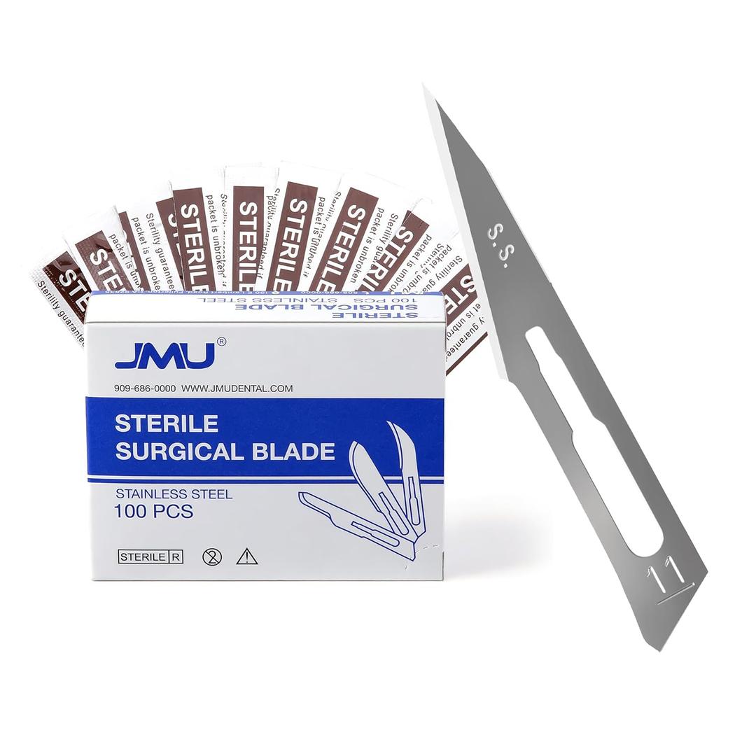 JMU 100pcs Scalpel Blades Sterile #11, Disposable Stainless Steel Surgical Blades, Individually Foil Wrapped