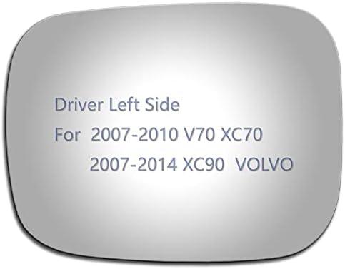JZSUPER Side Mirror Glass fit for Volvo 2007-2010 V70 XC70, 2007-2014 XC90 Driver Left Side LH Flat, Including Adhesive