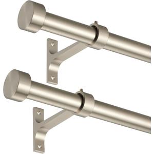 2-Pack Curtain Rod for Windows 48-84",Adjustable Window Curtain Rods with Premium Aluminum End Cap Finials and Full Surround Brackets,3/4"(0.062Feet) Diameter,Brushed Nickel Drapery Rods for Curtains