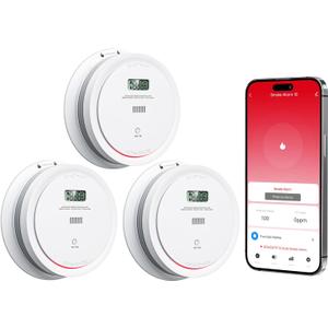 3 Packs Wi-Fi Smoke Detector Carbon Monoxide Detector Combo with App Notifications, Smart Smoke and Carbon Monoxide Detector with LCD Display & Replaceable Battery, Compatible with Tuya Smart