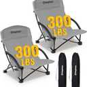KingCamp Low Beach Chair, High Back Folding Camping Chair for Adults, Oversized Breathable Mesh Seat, 300lbs Heavy Duty Portable Chair with Cup Holder & Storage Pockets for Beach, Outdoor