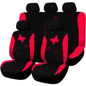 Car Seat Covers, 9PCS Butterfly Print High Back Vehicle Front Seat & Rear Bench Protector, Breathable Automotive Interior Chair Accessories, Universal for SUV Sedan Truck (Red)