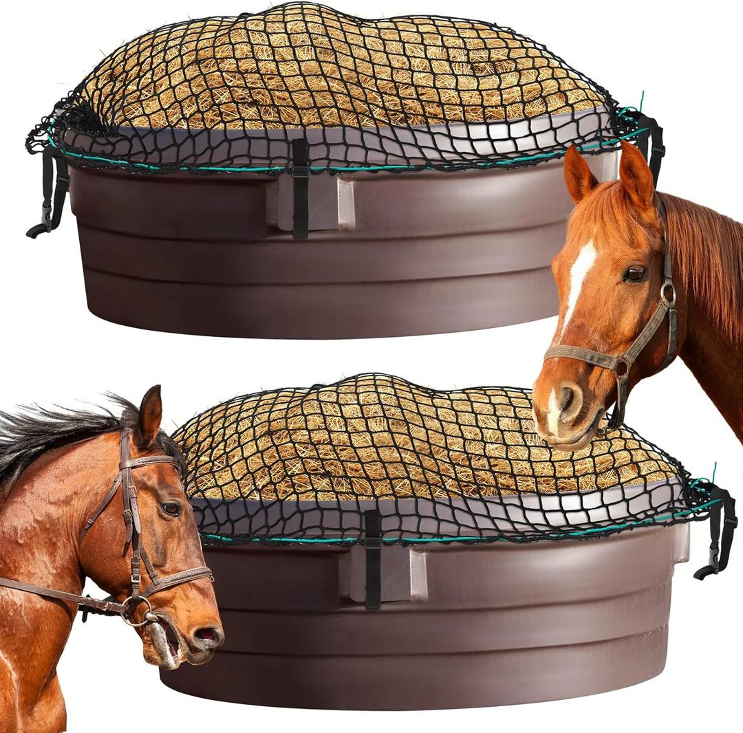 2 Pieces Heavy Duty Stock Tank Slow Feed Hay Net 1-4/7'' Holes Hay Feeder with Buckle Adjustable Large Hay Bags for Horses Goats (Stock Tank Not Included, Please Check the Size Before Order)