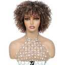 Ombre Brown Highlight Short Curly Wig with Bangs 3C Curls Glueless Ready to Wear Friendly for Beginner Kinky Curly Wig Synthetic Afro Wigs for Women 1B/30