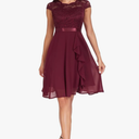 Women's Retro Lace Contrast Chiffon Ruffle Evening Cocktail Dresses, Tea Party Dress for Women 2024 Wedding Dress, Small