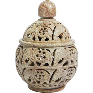 Handmade Natural Soapstone Tealight Candle Holder with Lid Carved Elephant Design | Decorative Lantern for Home, Living Room, Office | Handcrafted Candle Holder Gift 4x4 Inch