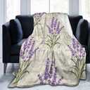 Perinsto Vintage Lavender Floral Flowers Throw Blanket Ultra Soft Warm All Season Decorative Fleece Blankets for Bed Chair Car Sofa Couch Bedroom 50"X40"