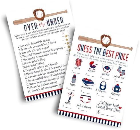 Home Run Baby Shower Game Set – Over or Under and Guess the Price Right 2 Pack of Baseball Themed Activities Ideas and Planning