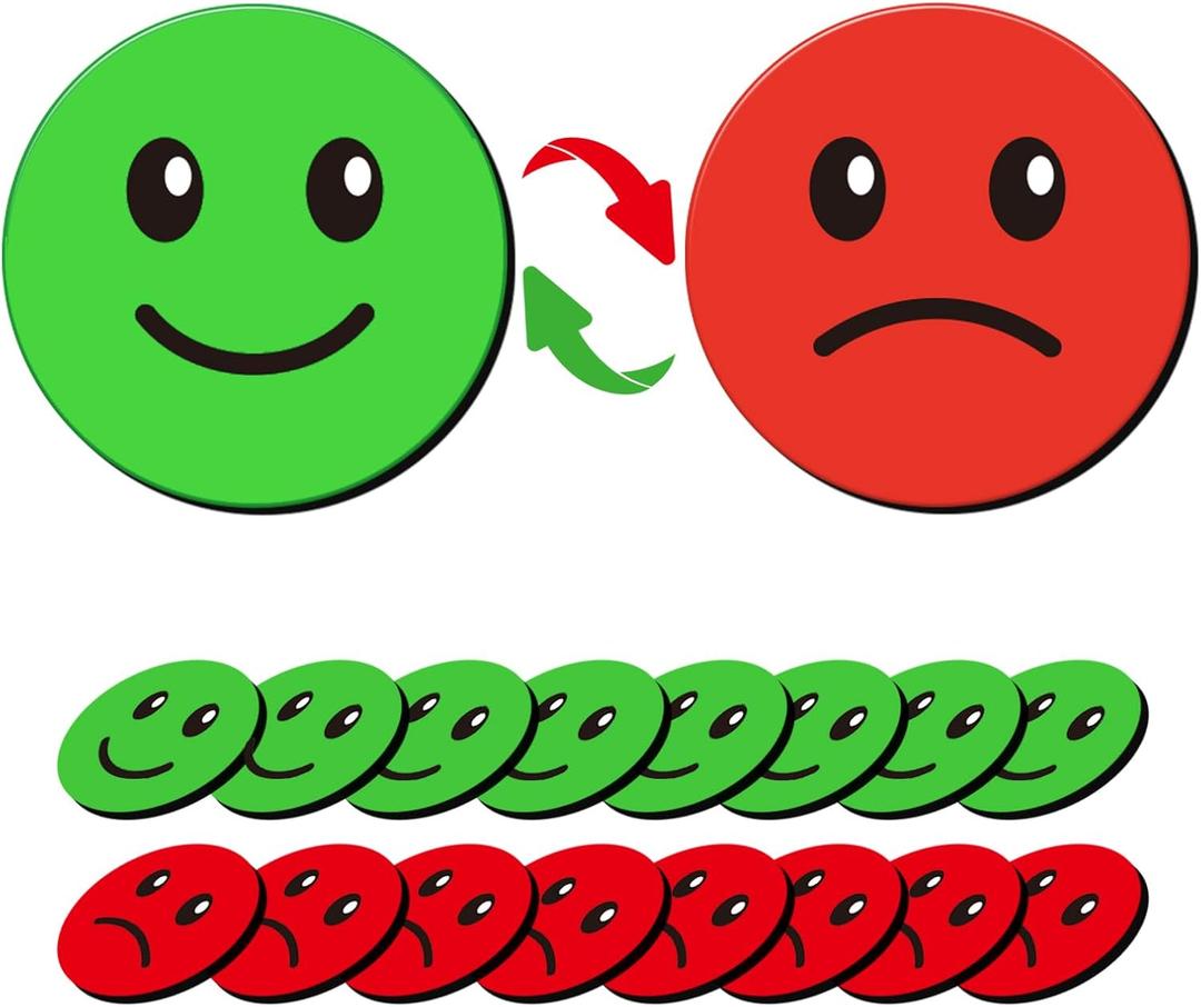 25 Pcs 1 Double-Sided Red Green Smiley Face Magnets, Flip Over Colored Magnetic Dots for Whiteboard, Refrigerator, Office (25, Happy/Sad-Colors)
