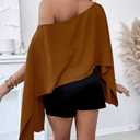 CHICME Womens Off The Shoulder Flowy Tops Casual Batwing Slit Sleeve Blouse Loose Shirt with Bandeau Top (Brown, L)