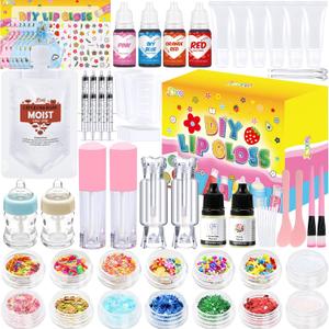 Jcoos Lip Gloss Making Kit, 73PCS Fun Make Your Own Lip Gloss Kit Kids, Beginner, Lipgloss Sets for Girls, DIY Lipstick Set, Moisturizing Lip Oil Base, Gifts for Tween Girls, Teens, Daughters, Women (Yellow)