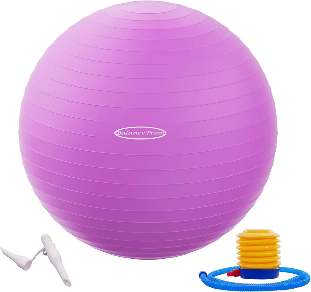 Anti-Burst and Slip Resistant Exercise Yoga Fitness Birthing Ball with Quick Pump, 2,000-Pound Capacity, Multiple Colors and Sizes (Purple)