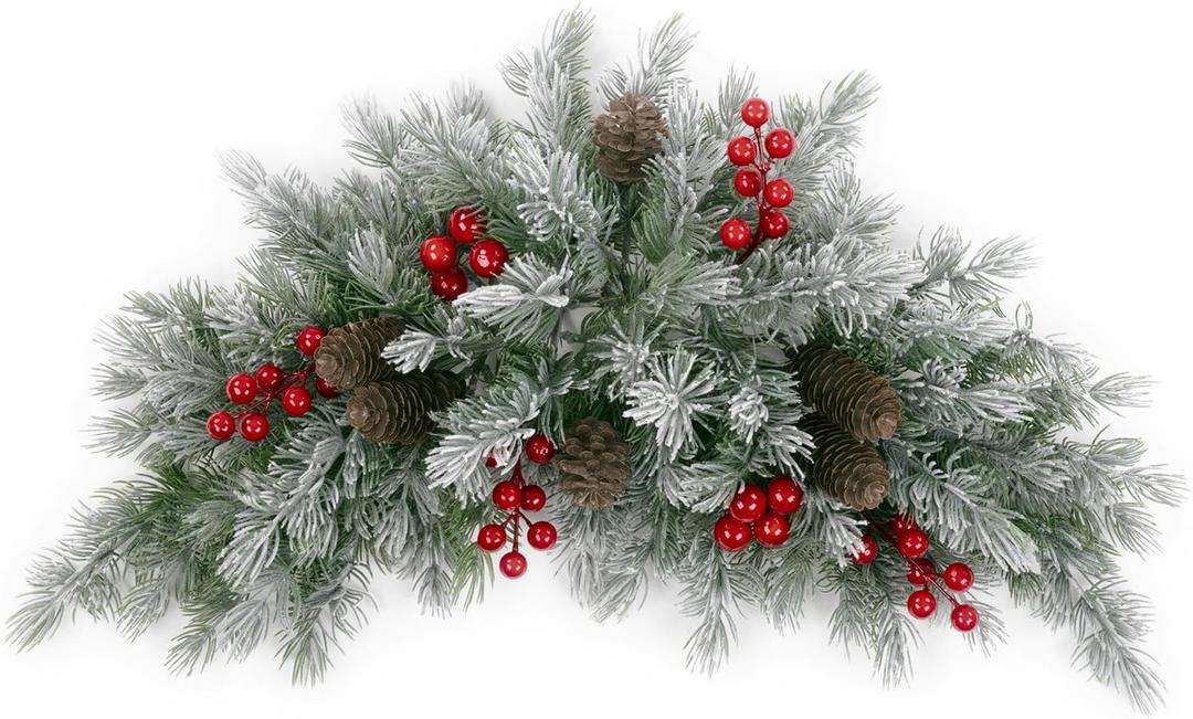 SHACOS 25" Christmas Pine Swag with Pine Cones Red Berries Christmas Swag for Mailbox Front Door Windows Wall Mantel Table Garland Holiday Decor Indoor Outdoor (Pine Needles No Willow Leaves)