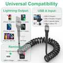 Coiled iPhone Lightning Cable for Apple CarPlay, Coiled USB to Lightning Cable with MFi, Coiled Lightning Cable with Data Transmission & Yellow LED, Retractable iPhone Charger Cord for iPhone/Pad/Pod