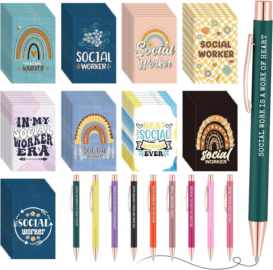 36 Pcs Social Worker Appreciation Gifts Set Includes 18 Social Work Notebook Journal & 18 Ballpoint Pen with Inspirational Quotes, Thank You Gifts for Teachers, Volunteers, BSW, DSW, MS