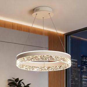 20 Modern LED Dimmable Chandeliers for Dining Room 120W Round Pendant Light with Remote Control Adjustable Chandelier White Hanging Light Fixtures for Bedroom Living Room Kitchen Island