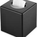 Y-in Hand Tissue Box Cover, Square Facial Tissue Holder Storage for Bathroom Vanity, Countertops, Dressers, Night Stand, Parlors and Offices - Black