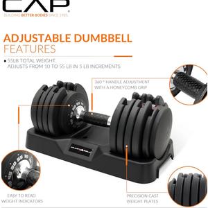 CAP ADJUSTABELL Adjustable Dumbbell Set, Premium Quick Select Adjustable Weights for Strength Training, Singles 55LBS