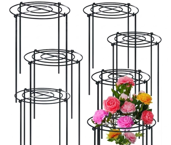 TCBWFY 8 Sets Peony Support Cage, 12" Dia x 24" High, Heavy Duty Metal Plant Support, Grow Through Hoops Grids, 4mm Legs, Round