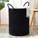 62L Black Woven Rope Laundry Basket Hamper for Clothes Tall Modern Blanket Storage Basket in Living Room Bedroom (Large)