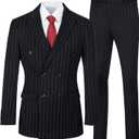 Mens Tuxedo Suit Set 3 Piece Striped Business Suits for Men Navy Dress Suit Jacket Vest and Pants Set, XL