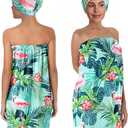 Flamingo Palm Leaves Print Body Bath Towel Wrap & Hair Towel Wrap for Women Girls, Soft Bath Shower Wrap & Hair Drying Towel Set, Quick Dry, Absorbent, Suitable for Spa, Shower, Bath, Gym, Pool, L