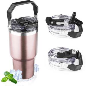 20oz Tumbler with Handle and Flip Straw Lid Double Wall Insulated Travel Coffee Mug Stainless Steel Vacuum Insulated Coffee Tumbler Cup for Hot and Cold Beverages Leak-proof&BPA-free20oz,Rose gold