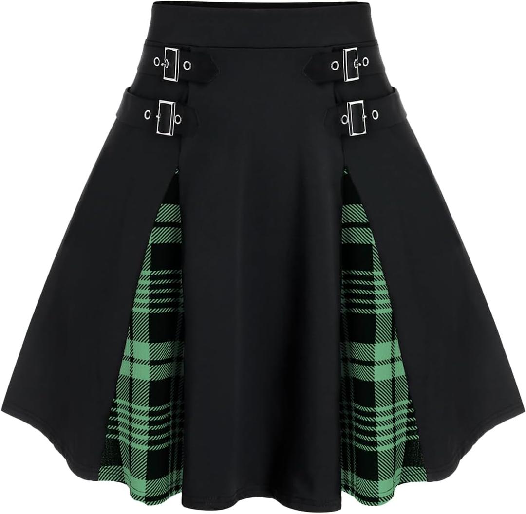Rosegal Women's Plus Size Gothic Mini A-Line Plaid Skirt (Black)