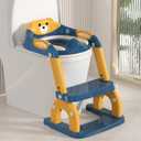 2 in 1 Potty Training Seat with Ladder for Toddler, Upgraded Adjustable Height Potty Training Toilet Splash Guard Anti-Slip Pad Step Stool for Boys and Girls(Yellow and Blue)