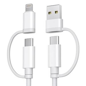 Basesailor for iPhone 16 15 Pro 4 in 1 USB C Charger Cable,Universal Charging Cord 6.6FT for AirPods 4/4th Generation,60W Multi Charger Cord with USB C/Lightning Adapter for iWatch,S25 S24,iPad Air (White)