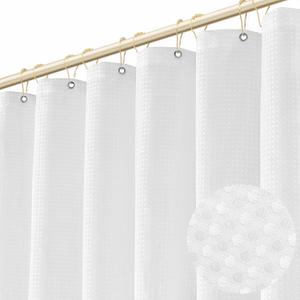 Boho Shower Curtain Set, Waterproof Fabric Shower Curtains, Luxury Hotel Style, Waffle Texture, Heavy Duty, Extra Long Bath Curtain, No Hook, Bathroom Decor, 72x72 Inch, White