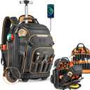 Tool Backpack Bag With Wheel, Heavy Duty Rolling Tool Backpack Hvac On Wheel Tool Bag For Men, For Electrician Construction Work Jobsite, Large Tool Organizer Men With Molded Base & Combination Lock
