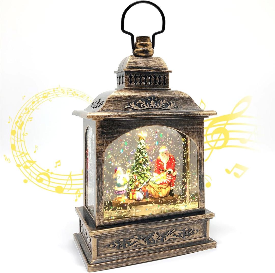 Christmas Snow Globe Lantern Musical with 6H Timer,Stars Projection,Santa Christmas Tree Lighted Scene Snow Globes Lantern USB or Battery Powered,Christmas Decorations Indoor-Gifts for Adults Kids