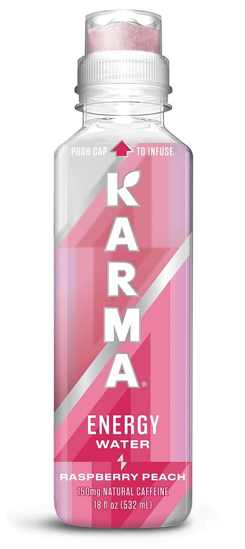Karma Natural Energy Drink - Raspberry Peach Caffeinated Water - Clean Focus & Energy Boost, bbd 09/19/26