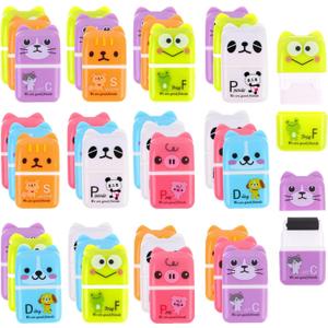 36 Pieces Erasers for Kids Cute Animal Cartoon Eraser with Cover and Roller Cases 6 Patterns Soft Pencil Rubber for Office Back to School Gifts Supplies Animals Themed Fun Party Favor