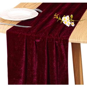 Velvet Table Runner 20 x 120 Inches 10ft Luxurious Thick Soft Velvet Valentine's Day Christmas Thanksgiving Wedding Reception Table Runner for Party Reception Decorations(Burgundy, 1 Pack)