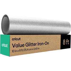 Cricut Value Glitter Iron On, Silver (10in x 8ft roll) - HTV Heat Transfer Vinyl