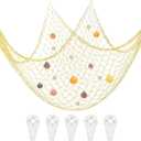 uxcell Natural Shell Decorative Fishing Net 40"x80" Mediterranean Style Ocean Theme Wall Hanging Fish Net Party Decor, Egg Yellow