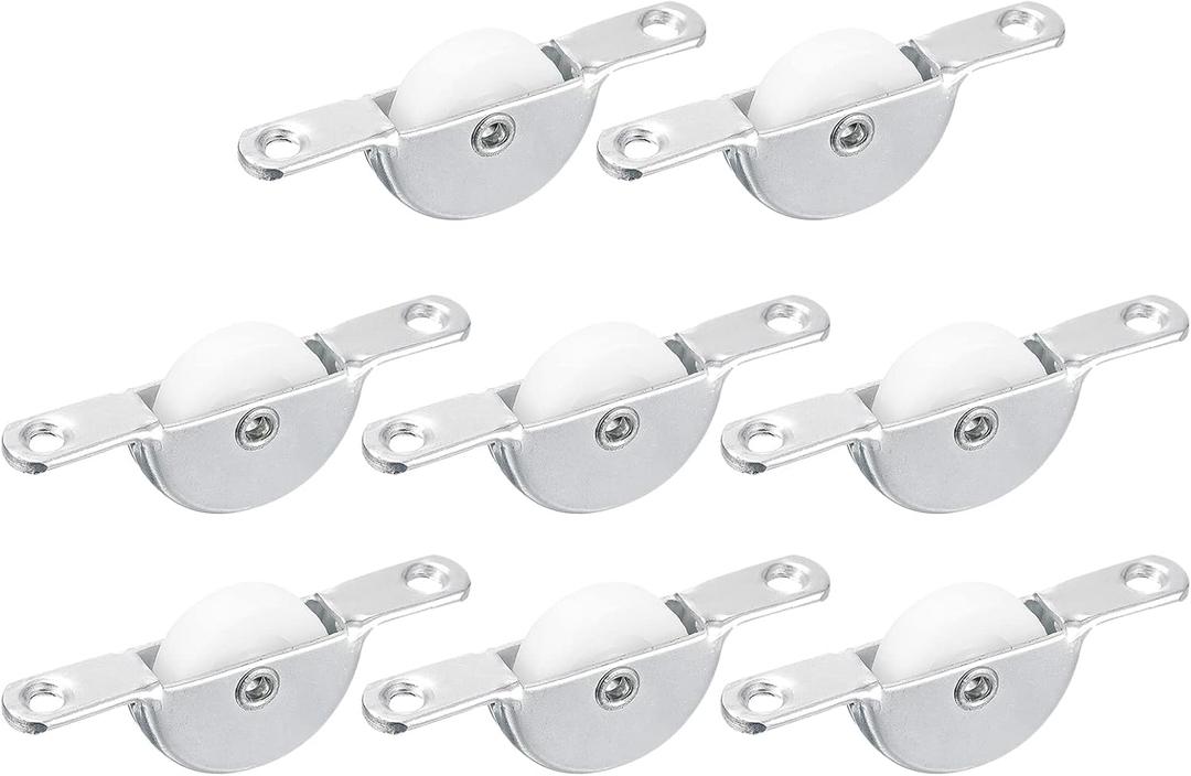 uxcell 25mm Sliding Door Nylon Pulley Furniture Roller Wheels 61mm Hole Distance for Screen Door Wardrobe Cupboard Closet, 8Pcs, White Silver Tone
