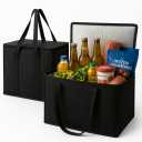 musbus 2-Pack, XL-Large Insulated Grocery shopping bags, Black, reusable bag,thermal zipper,Collapsible,tote,cooler,food transport hot and cold,camping, delivery groceries freezer