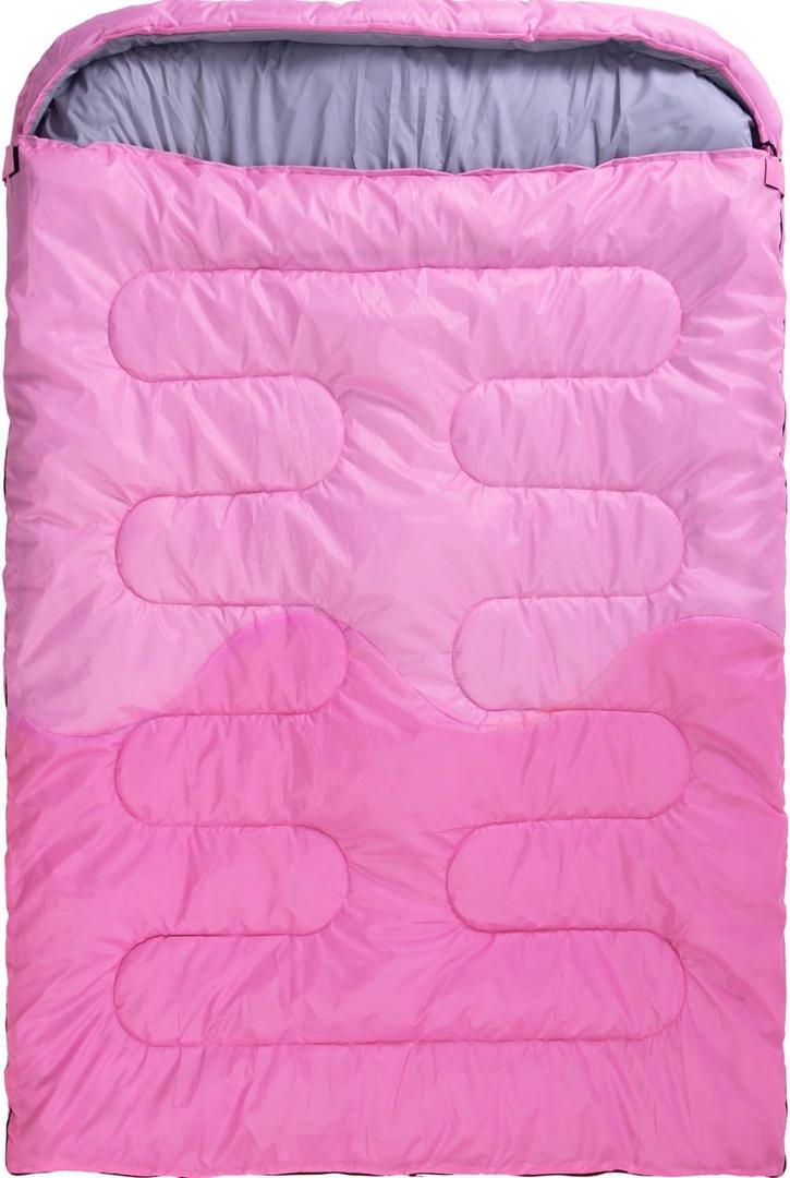 Sleeping Bag - Double Camping Sleeping Bags 2 Person for Adults Kids Boys Girls for Hiking Backpacking - Warm Cold Weather Lightweight Portable with Compression Bag for Indoors Outdoors Activities (Pink)