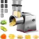 Electric Cheese Grater for Block Cheese, 250W Powerful Cheese Shredder with 7 Interchangeable Blades, Rotary Cheese Grater for Vegetables, Fruits, and Salad Making (Silver)