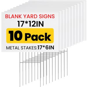 10 Pack Yard Signs with Metal Stakes, Custom Yard 17 x 12 Inches, Corrugated Plastic Board for Sale Sign Outdoor, Rent, Guidepost, Garage Sale Signs, Birthday Party