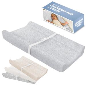 Jool Baby Serenity Soft Changing Pad + Washable Cover, Non-Slip - Fits Standard Changing Tables & Dressers (Wave Pattern, Gray)